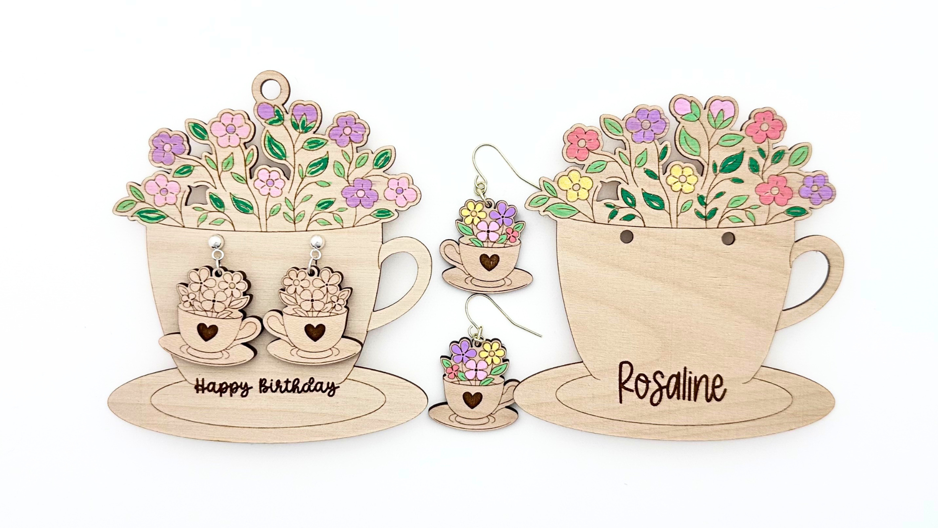 Floral Teacup Earrings and Teacup Earring Card