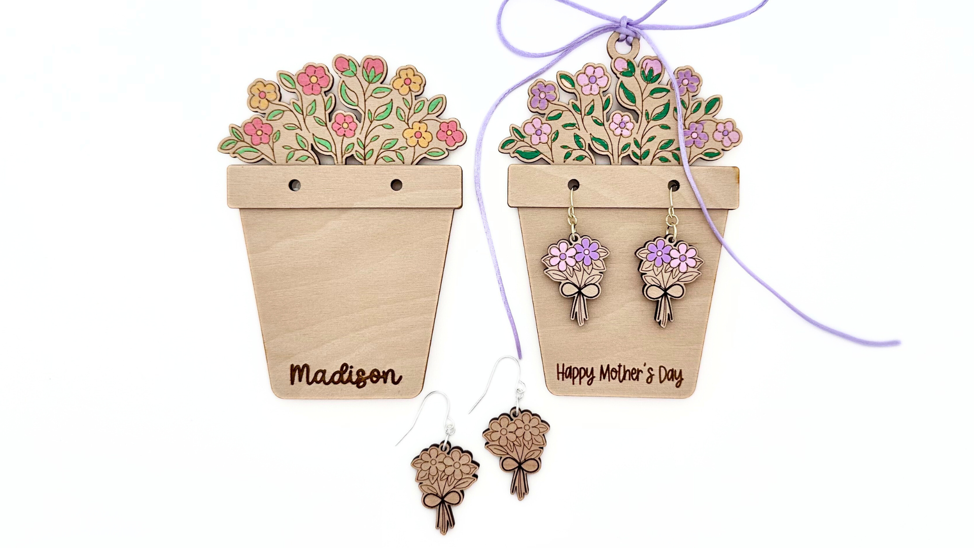 Mother's Day Bouquet Earrings and Flower Pot Card