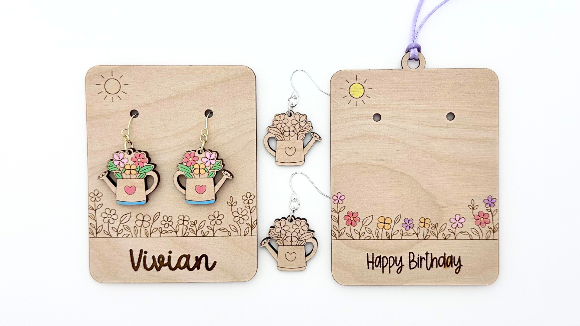 Floral Watering Can Earrings and Floral Earring Card