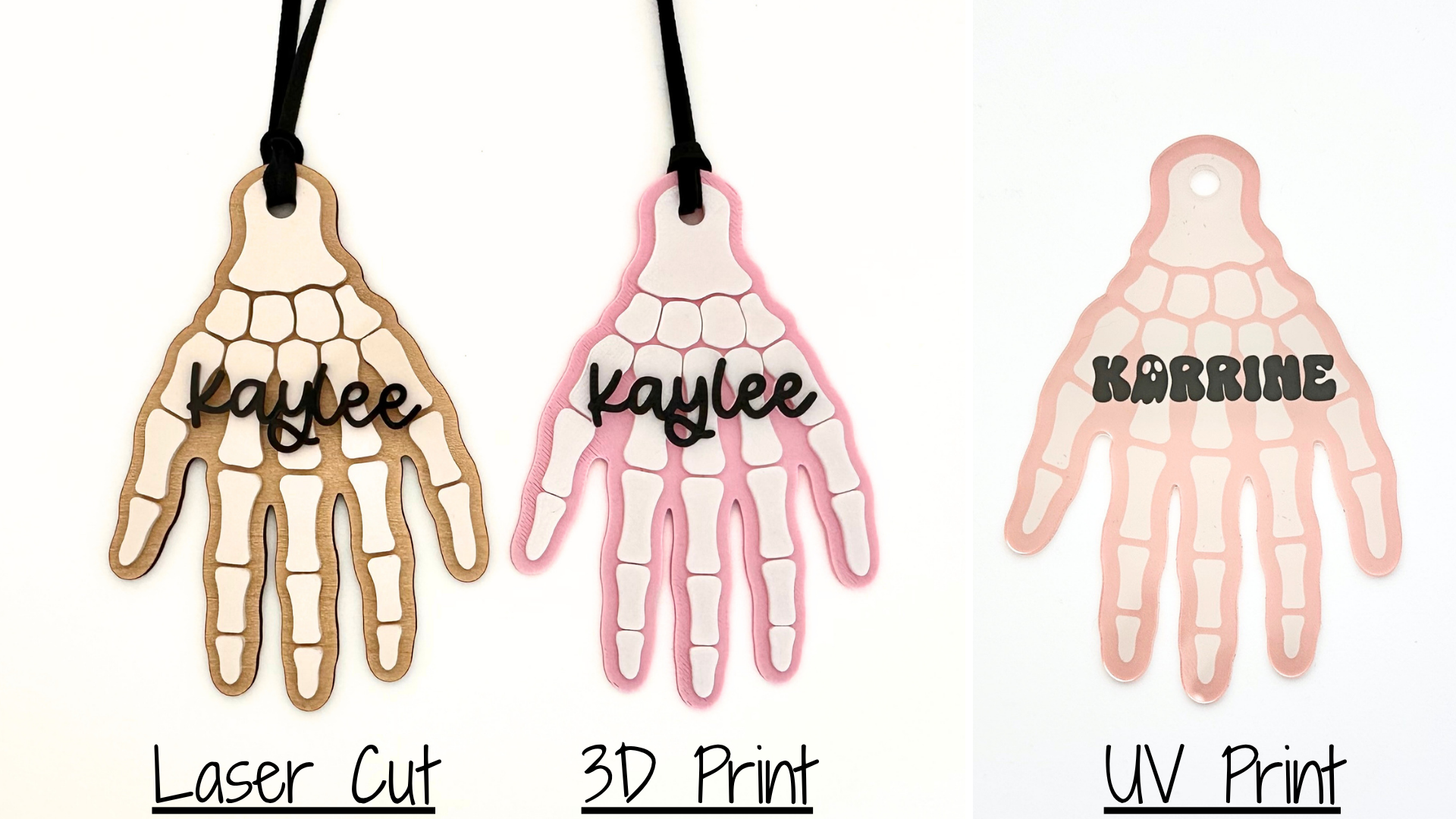 Personalized Skeleton Hand Bag Tag Laser and 3D