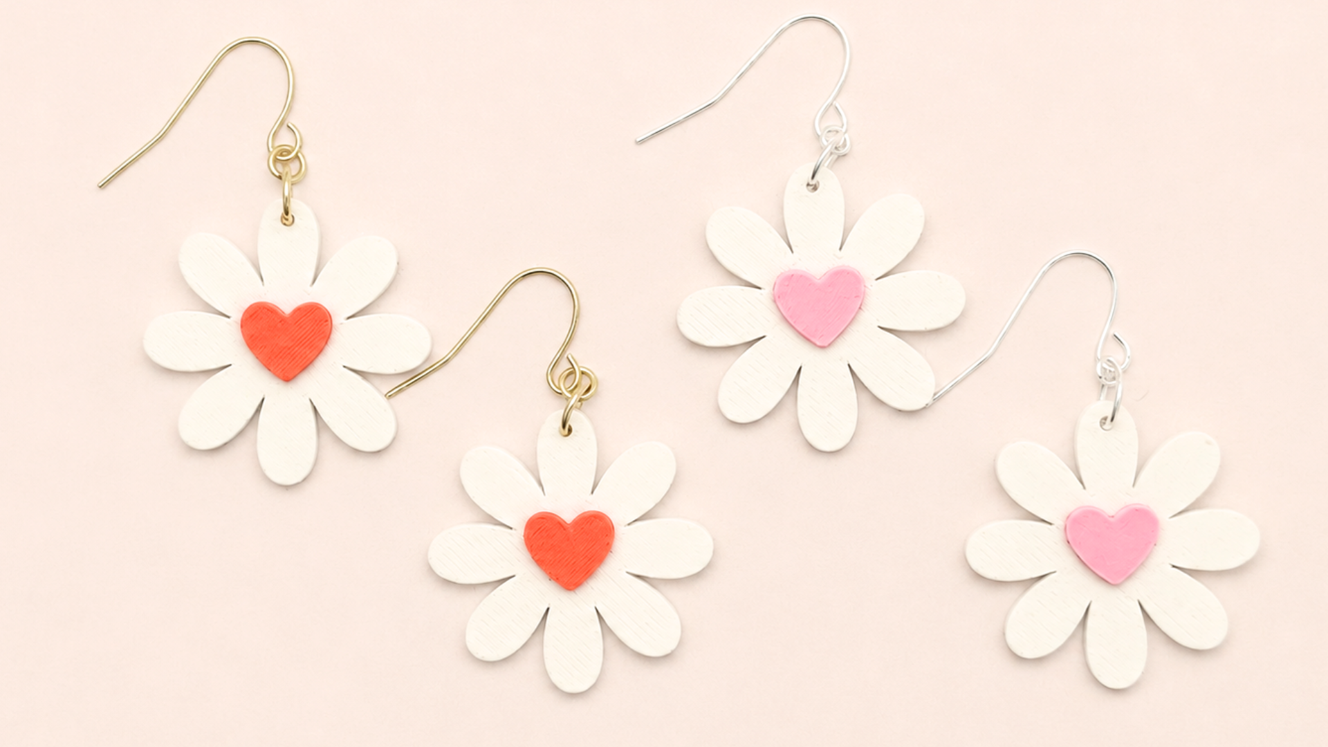 3D Daisy Heart Earrings