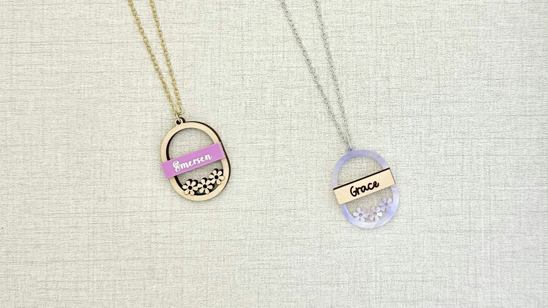 Personalized Floral Oval Pendant
